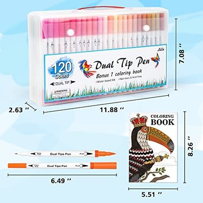 120 Colors Dual Tips Brush Pens Art Markers With A Coloring Book Brush And Fine