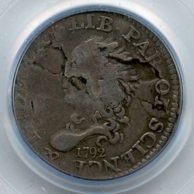 1792 Half Disme Dime Mint Error PCGS VF 25 - Laminated Planchet Obverse JY872