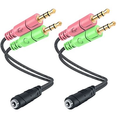  Headphone Splitter for Computer [2 Pack] CTIA 3.5mm 2 Pack / 0.6 Feet Black