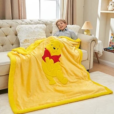 Kids Blanket 3D Cartoon Embroidered Sherpa Blanket Throw(40''×50'') Yellow Bear