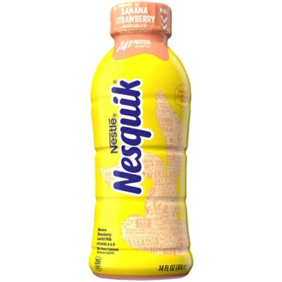 Nestle Nesquick Flavored Lowfat Milk 14 Ounce Banana Strawberry (12-Bottles)