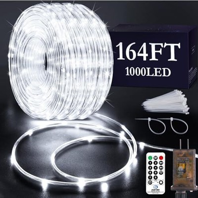  164ft 1000 LED Rope Lights Outdoor Indoor,String 164FT 1000LED Cool White