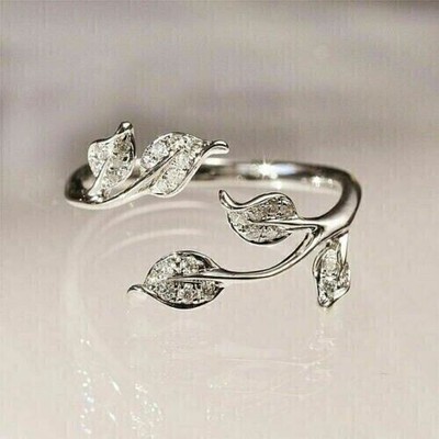 Twig Leaf Stacking Wedding Ring 14K White Gold Plated 2.2 Ct Lab Created Diamond