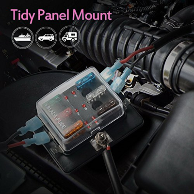 6-Way Blade Fuse Box Block Holder LED Indicator for 30A  32V Car Marine US