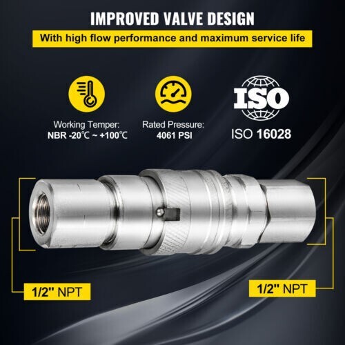 1/2" NPT Thread 1/2 Flat Face Hydraulic Quick Coupler Set Bobcat Skid Steer TL23