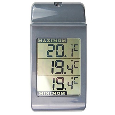 Large Digital Max Min Thermometer in Grey - Indoor Outdoor Garden Greenhouse Wal