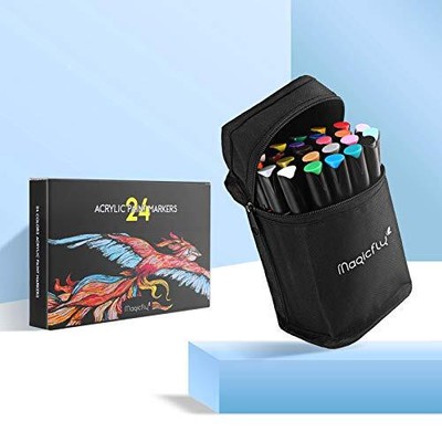 24 Colors Acrylic Paint Markers Double-Sided Acrylic Paint Pens with Reversib...
