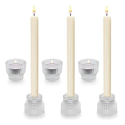 Clear Candlestick Holders Set of 6 Glass Taper Candle Holder Tealight Candle ...