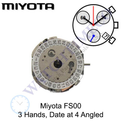 Genuine Miyota FS00 Movement Japan 3 Hands, Date at 4 Angled