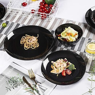 Black Dinnerware Sets - 12pcs Melamine Plates and Bowls Sets RV Dinner Dishes...