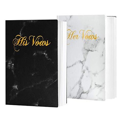 Wedding Vow Books Set Of 2 Black & White Marble Leather Cover With Gold Bronzing