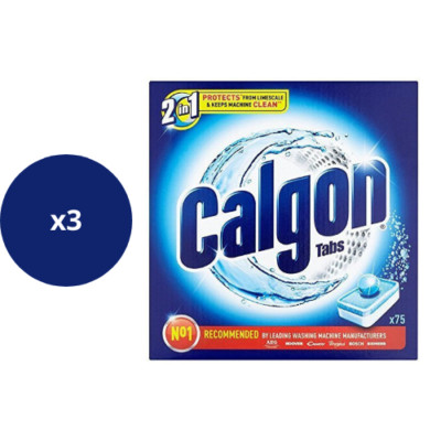 CALGON Powerball Pastiglie 2 in 1 Anticalcare Pulizia Lavatrice - 225Tabs (75x3)