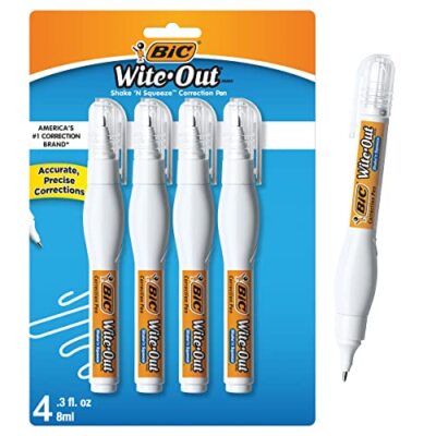 BIC Wite-Out Brand Shake 'n Squeeze Correction Pen, 8 ML Correction Fluid, 4-...