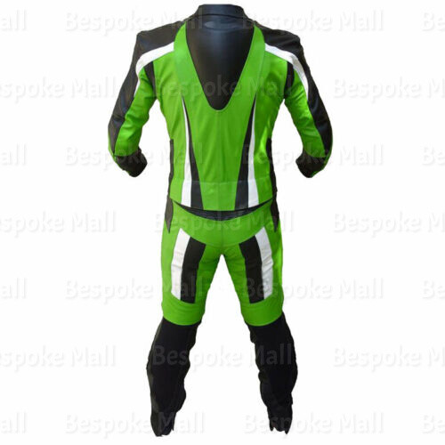 Pre-owned Handmade Mens Green Motorcycle Racing Cowhide Leather Two Piece Suit Safety Pads-464 In Multicolor