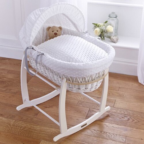 Claire De Lune White Wicker Moses Basket with Rocking Stand BUNDLE | in