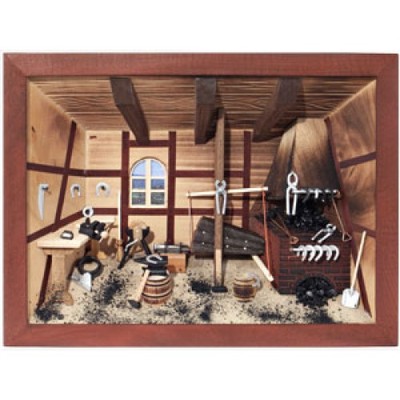 German 3D Wooden Shadow Box Picture Diorama Blacksmith Farrier Workshop