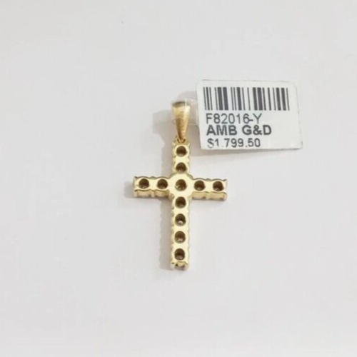 Pre-owned Quality Gold Real Diamond Cross Charm Pendant 10k Yellow Gold 1/6ct Diamond 10kt Men Women