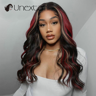 2023 Highlights Red Blonde Human Hair Lace Frontal Wig 13x4 Body
