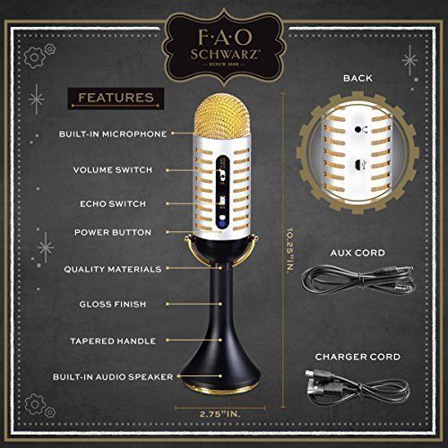 FAO SCHWARZ Bluetooth Vintage Microphone w/ Built-In Speaker for Karaoke Music