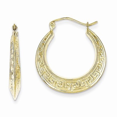 Pre-owned Wishing For Claudia 10k Yellow Gold Small Greek Key Hoop Earrings Round Tapered Hoops (3x17mm)