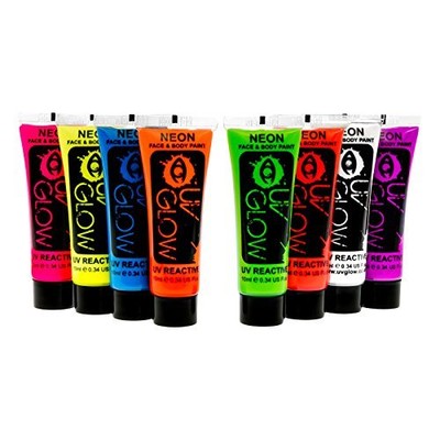 Uv Glow Blacklight Face and Body Paint 0.34oz - Set of 8 Tubes - Neon All