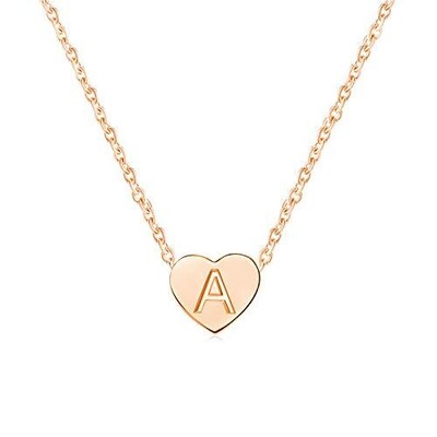 Women Birthday Rose Gold Tiny Love Heart Initial A Letter Necklace Alphabet Pers