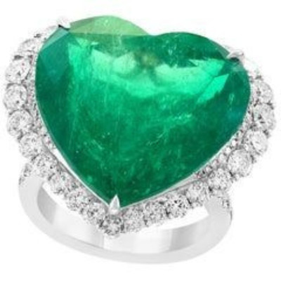Heart Syn Emerald Halo Style Cocktail Ring 925 Sterling Silver Right Hand Jewel