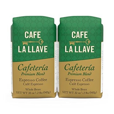 Cafe La Llave Whole Bean Espresso Coffee, for Your Coffee Maker, 32 Ounce 2 Pack
