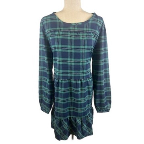 NEW Southern Tide Dress Women's Size Large Emerald Plaid Ruffle Hem Long Sleeve