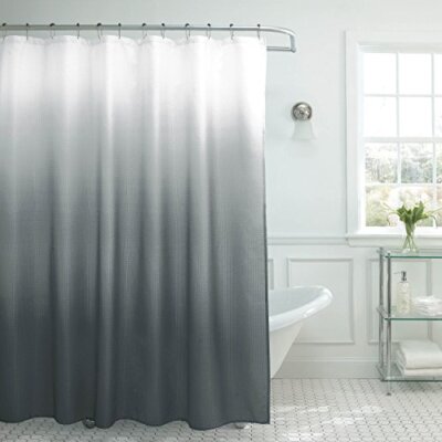 Waffle Shower Curtain Set 70'' x 72'' Dark Grey Ombre 13 Piece