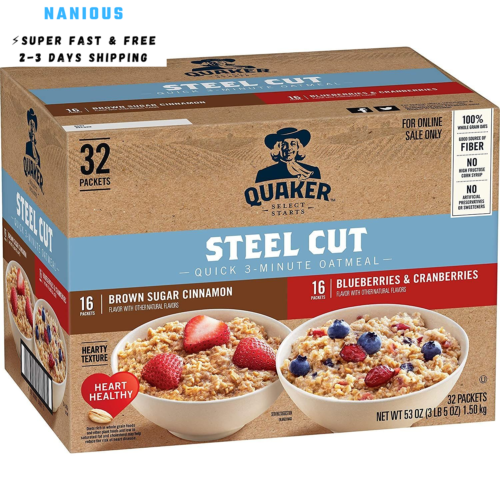 Quaker Steel Cut Quick 3-Minute Oatmeal, 2 Flavor Variety Pack, Individual...