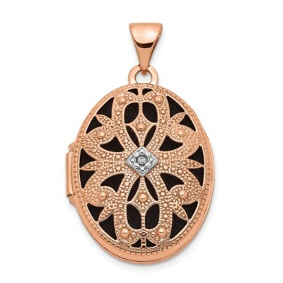 Pre-owned Wishing For Claudia 14k Rose Gold Antique-style Textured Locket With Diamond - 1" Inch Length