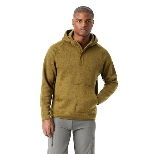 BASS OUTDOOR Regular-Fit Mixed-Media 1/4-Snap Hoodie Men's L Fir Green Heather - Picture 1 of 17