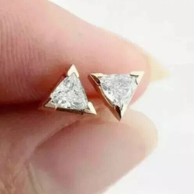 Silver Made 2ct Trillion Simulated Diamond Stud Earrings 14k Yellow Gold Plated