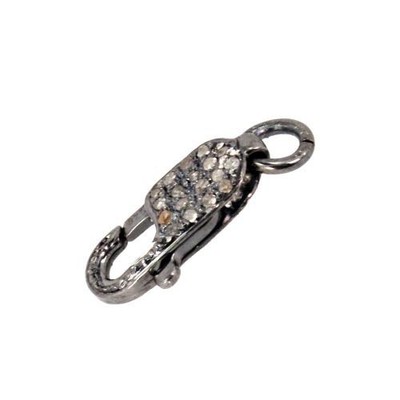 925 Sterling Silver Lobster Clasp Finding Diamond Pave Handmade Jewelry 19x6 MM
