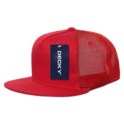 5 Panel Flat Bill Trucker Cap - Red (Decky 1040-RED, New with Tags)