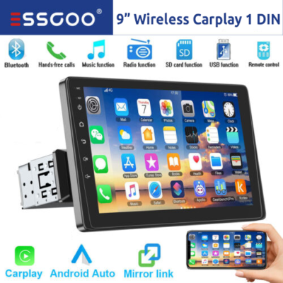 9" Single 1DIN Wireless Apple CarPlay/Android Auto Car Stereo Touch Screen Radio