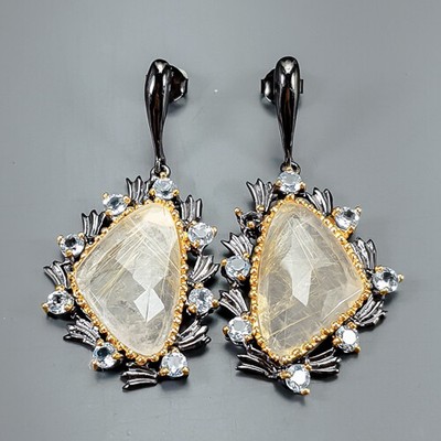 Jewelry Unique Rutilated Quartz Earrings 925 Sterling Silver /E108816