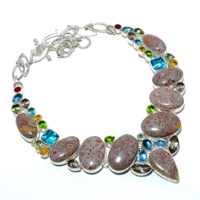 Coffee Bean Jasper & Multi 925 Sterling Silver Necklace 18-19.99