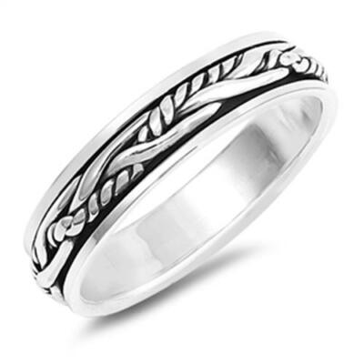 925 Sterling Silver Rope Spinner Fashion Ring New Size 7-13