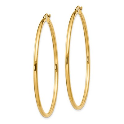 Pre-owned Wishing For Claudia 14k Yellow Gold Polished Plain Round Hoops Hollow Hoop Earrings 2mm 2" Length