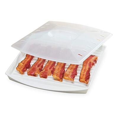 Microwave Bacon Grill Cooker Cookware Tray Rack Pan With Cover Kitchen White