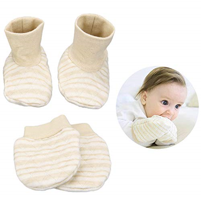 Folamer Baby Gloves and socks, 0-6months Newborn Infant Toddler 100% Cotton, No