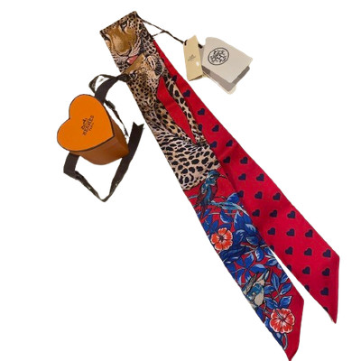 HERMES Twilly Ladies Scarf Jungle Love Love Multicolor Heart Animal Print w/box