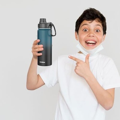 Kids Sport Water Bottle 17oz Stainless Steel Double Wall Vacuum Thermal Mug w...