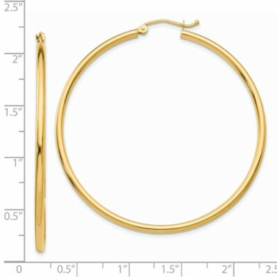 Pre-owned Wishing For Claudia 14k Yellow Gold Polished Plain Round Hoops Hollow Hoop Earrings 2mm 2" Length