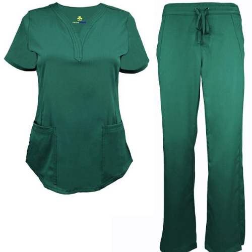 Women Ultrasoft Stretch Drop Neck 4 Pocket Scrub Set Medical Nursing Scrub Set