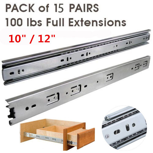 15 30 Pairs Full Extension 100 Lb Ball Bearing Drawer Slides