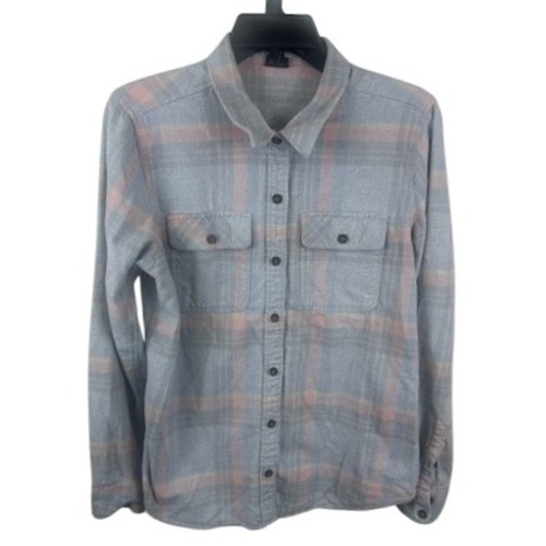 Patagonia Flannel Shirt Women's Size Medium Gray Pink Plaid Organic Cotton
