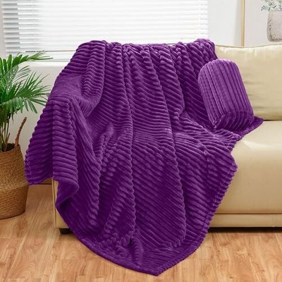  Flannel Throw (50X70 inches) with Storage 50x70 Inch Plus Pouch Dark Purple
